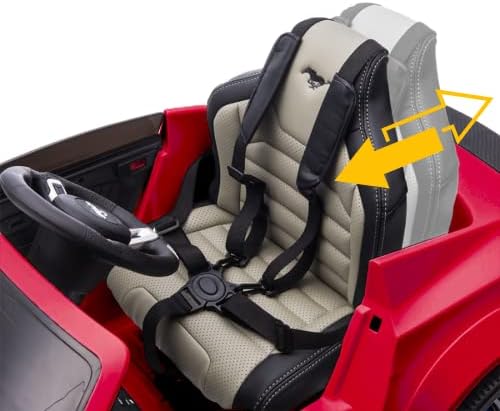 Ford Mustang Ride On Kids Car com carro -de -bateria remota e grande de 12V para conduzir 3 velocidades, assento de couro, capa de carro, música por telefone, pneus de borracha em vermelho