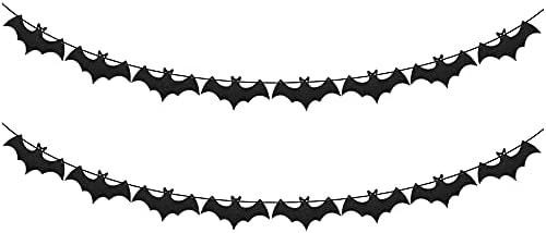 SaktopDeco 2 Bat Garland Black Glittery Halloween Bats para decoração de festa de Halloween