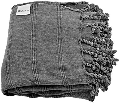 Grande cobertor de arremesso turco caiado de pedra em jeans azul-cinza, macio, aconchegante e leve, perfeito para uso como assento de amor ou arremesso de sofá, capa de cama parcial, cobertor de praia, algodão