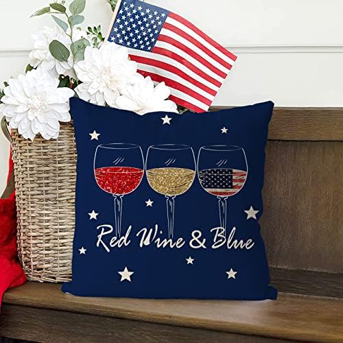 GAGEC 4 de julho Capas de travesseiro de 18x18 polegadas American Bandeira Americana Red e Azul Patriótico Capas de