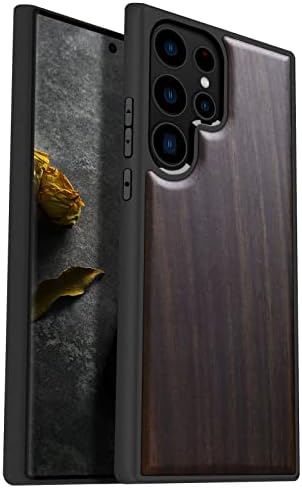 Caixa de madeira do Carveit para Galaxy S23 Ultra Caso 2023 [madeira natural e preto tpu macio] Capa protetora à prova de