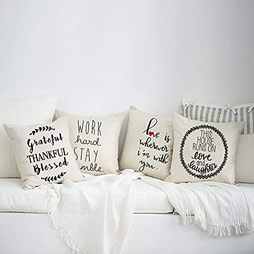 Capas de travesseiros da Meekio Farthouse com Grateful Graded Blessed Quotes 18 x 18 Decor de agradecimento de agradecimento