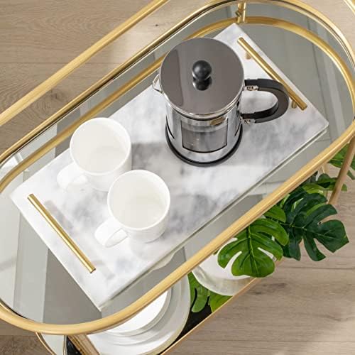 Mdesign elegante bandeja de espelho moderno tampa de barriga de barra de barra de barra - móios de cozinha de rack de bebida oval de duas camadas com rodas para vinho, montanha -russa, copo, cerveja e bebidas - latão macio