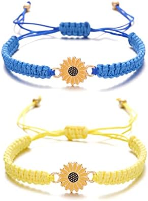 2 PCs Braceletes boêmios de girassol bohos boho amizade pulseiras feitas de corda de girassol com corda de girassol artesanal Bracelete