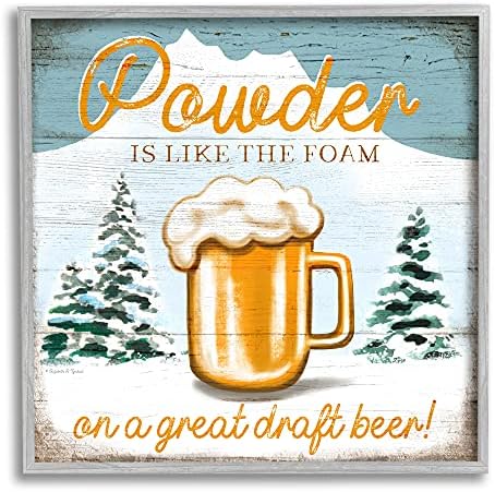 Stuell Industries Powder como espuma Phrase Winter Mountain Beer Glass, Design de Elizabeth Tyndall Gray emoldurado Arte
