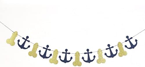 Âncoras de ouro e azul -marinho Glitter - Bacharel em Lake House, Decorações de festa de despedida de solteira náutica,