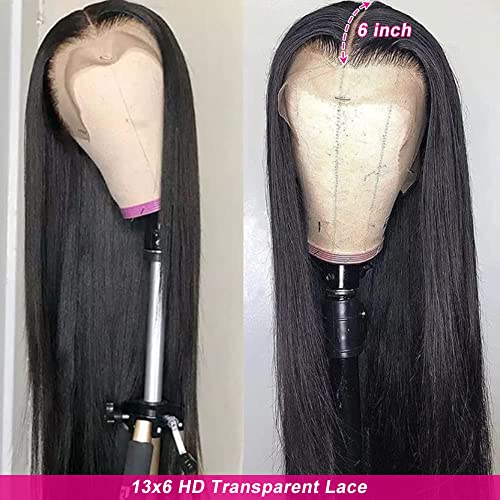 13x6 HD Perucas da frente de renda transparente Virgem de cabelo virgem brasileira 12A A peruca de cabelo humano reto para