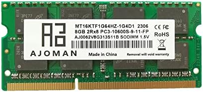 Ajoman 8GB DDR3 SODIMM PC3-10600S 1333MHZ RAM RAM 1.5V CL9 2RX8 204PIN Notebook Module