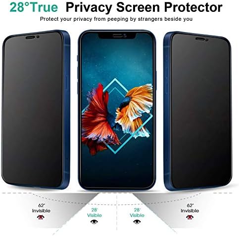 Elecshion True 28 ° Protetor de tela de privacidade compatível com o iPhone 12/iPhone 12 Pro, vidro temperado anti-spy com uma