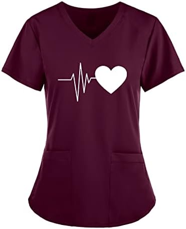 Uniformes de trabalho para mulheres Trendy ECG Print Scrub_tops 2022 Fall Fashion-Gola