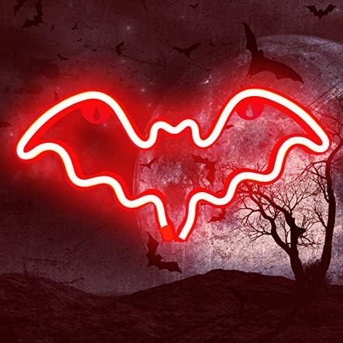 Halloween Bat Neon Sign, Decoração de Halloween Led Bat Neon Light Sign para decoração de parede, lâmpada de forma de morcego com