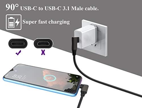 AAOTOKK ângulo reto USB C 3.1 Cabo de extensão Gen 2 10 Gbps 90 graus C 3.1 USB Male para Male suporta carregamento, dados, áudio,