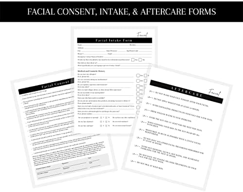 Ingestão facial, consentimento e forma de pós -tratamento | 75 pacote | 8,5 x 11 A1 Formulários | Assinatura dos clientes | 25 Formulários de admissão, 25 Formulários de consentimento, 25 Formulários de pós -tratamento | Design minimalista