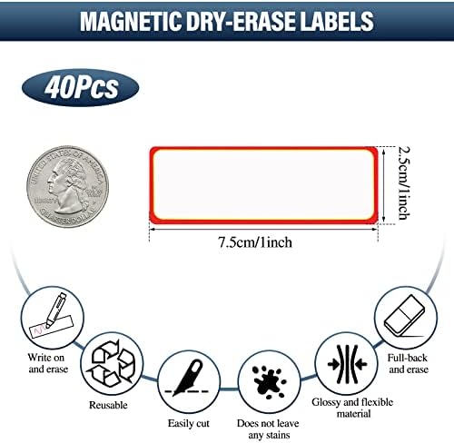 40 peças rótulos de apagamento seco magnético, 8 cores Nome tags adesivos de etiqueta magnética Etiquetas magnéticas reutilizáveis, apagável gravável, para whiteboards locker refrigerador artesanato