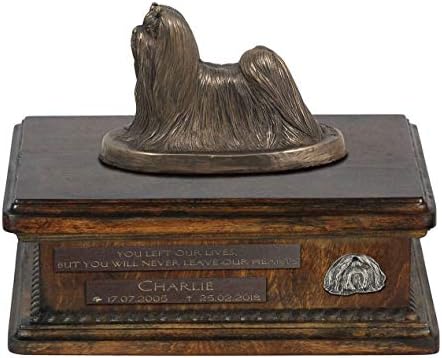 Shih Tzu, urna para cães Ashes Memorial com estátua, nome do animal de estimação e citação - Artdog personalizado