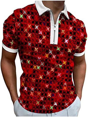 Camisa de vestido de vestido Men Spring Top Top Short Sleeved Men's Lapeel Summer e Zipper Houndstooth T-Shirt Print Blouse masculina