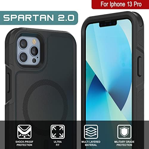 Punkcase para iPhone 13 Pro Case [Spartan 2.0] Claro cobertura resistente com serviço de vidro temperado Protetor de tela de vidro | Proteção de corpo inteiro Ultra Slim 360 para iPhone 13 Pro [preto]