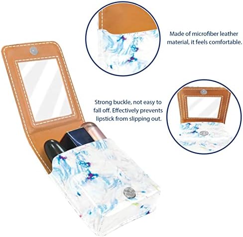 Mini estojo de batom com espelho para bolsa, organização de caixa portátil de mármore de mármore irreal em aquarela