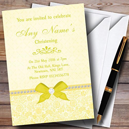 Bonito arco vintage floral e diamante convites de batismo personalizado amarelo