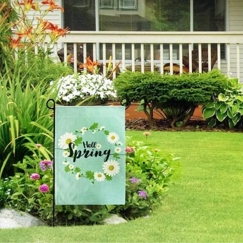 Daisy Wreath Hello Spring Garden Spring Garden Bandeira vertical de tamanho duplo, sazonal Spring Summer Surlap Yard Decoração