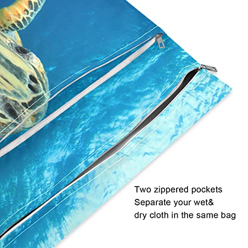 Kigai 2pcs Hello Tartaruga marinha Sacos secos molhados para fraldas de pano Saco de trajes de banho à prova d'água com pulseira de punho para viajar bolsa de praia