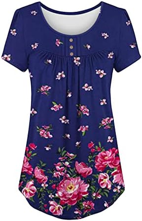 Botão de presente para mulheres para cima blusas de manga curta Top T Cadezas Camisetas colher colher de pescoço de cereja estampa de estampa DQ DQ