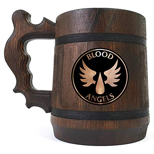 Blood Angels Caneca de cerveja de madeira, Warhammer 40k Graved Beer Stein, Presente de cerveja personalizada para jogador, tanque de madeira artesanal