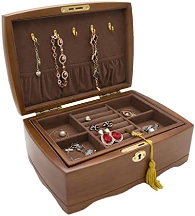 Mmllzel requintado requintado caixa de joalheria de jóias de jóias de jóias de madeira européia com bloqueio