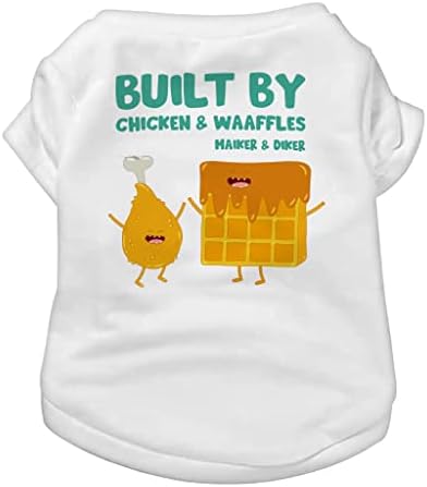 T -shirt de cachorro waffles de frango frito - camisa engraçada de cachorro - roupas de cachorro fofo - branco, l