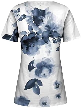 Blusas de manga curta feminina impressão retrô curto casual round round round top regular vneck tshirts camisas, S-3xl