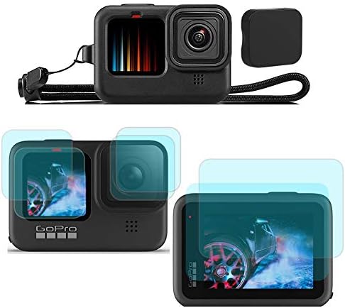Protetor de tela da câmera Shuaxi para a GoPro Hero 9 / Hero10 e capa de case de silicone, filme de vidro temperado
