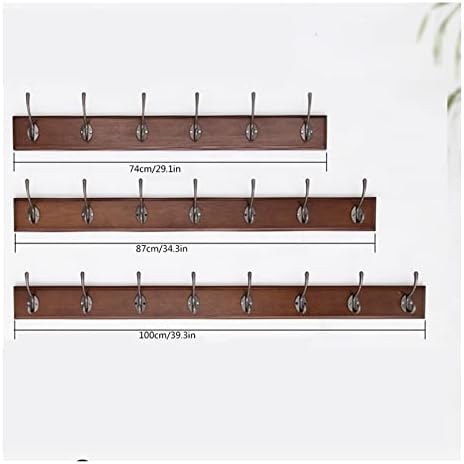 Xiaoheshop rack rack parede de parede montada na parede de bambu pendurada, com 6 7 8 ganchos de metal retro rack de casaco pendurado,