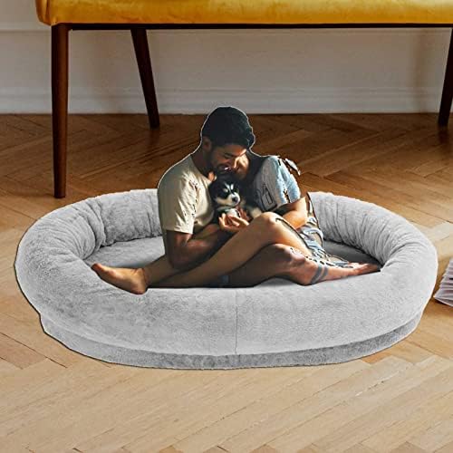 Lcyz Cama de cachorro humano para pessoas adultos com base não deslizante, cama de cachorro de tamanho humano com maçaneta e bolso,