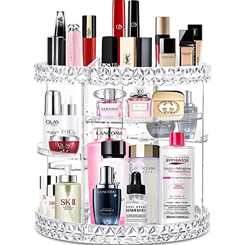 Organizador de perfume de maquiagem rotativo em V-Hanver 360 com 8 camada ajustável Clear Cosmetic Storage Exibir caixa de grande