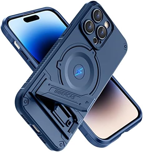 Caso magnético de Bibercas para iPhone 14 Pro Max Case, compatível com MagSafe, Charamento sem fio de suporte, 3 Stand Way Kickstand, Proteção de capa total de grau militar, preto de 6,7 polegadas