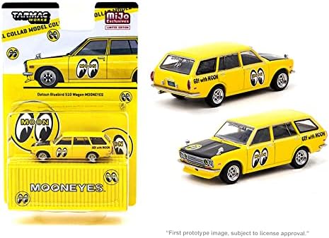 Datsun BlueBird 510 Wagon Yellow With Black Hood Mooneyes Global64 Series 1/64 Modelo Diecast Model By Tarmac Works T64G-026-ME2