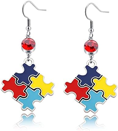Dinluned Autism Consciência Earrings Brincos Chavetel Bracelete Autismo Presente colorido colar peça de joalheria Autism Jewelry Presente para Autismo Amigo