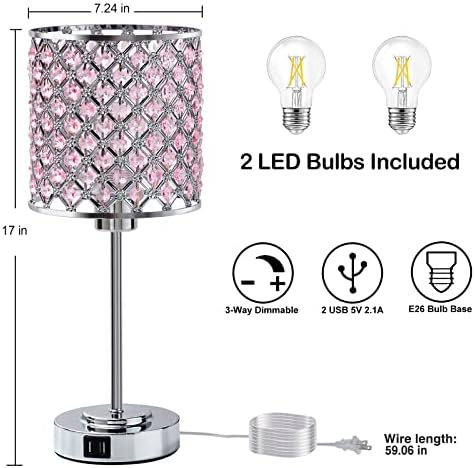 Lâmpada de mesa de cristal, lâmpada de cristal de cabeceira de 3 vias, lâmpada de mesa de cabeceira de toque com portas de