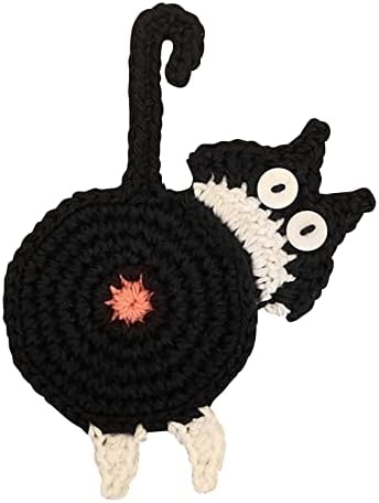 Coasters engraçados de gato para bebidas Mat Mandmade Crochet Cup Coaster de caneca, montanha-russa de barra de manchas resistente a água para decoração de escritório em casa, presentes de gatos para amante de gatos amantes