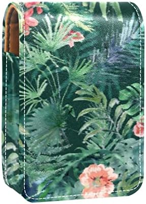 Caixa de batom de Oryuekan, bolsa de maquiagem portátil fofa bolsa cosmética, organizador de maquiagem do suporte do batom, folhas tropicais de pintura a óleo Vintage