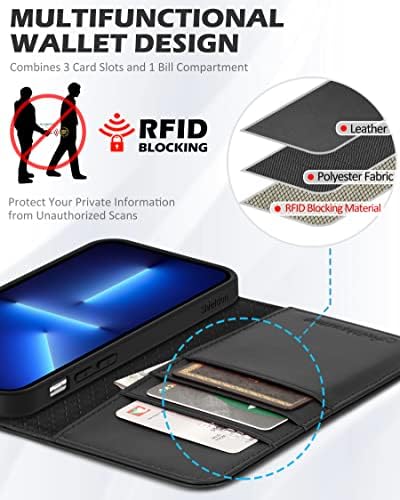 Caso Shieldon para iPhone 13 Pro Max 5G, Caixa de couro genuíno Caixa de couro Folio Cobertão de choques de choque RFID