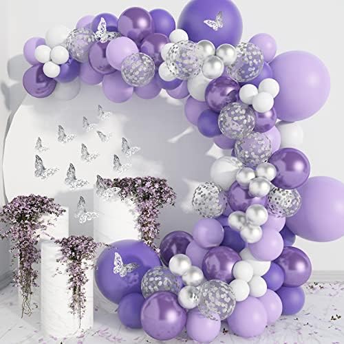 Onemere Purple Balloon Garland Kit Pink Purple Balloon Arch Lavender Butterfly Baby Shower Decorações para Festa de