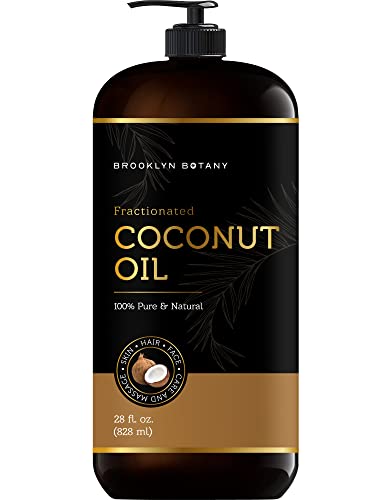 Brooklyn Botânica Fracionou óleo de coco para pele, cabelo e rosto - óleo corporal puro e natural e óleo de cabelo - óleo transportador para óleos essenciais, aromaterapia e óleo de massagem - 28 fl oz