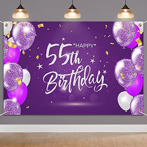Hamigar 6x4ft Feliz 55º Banner Banco de Bancário - 55 anos de idade Decorações de aniversário Supplências de festa para mulheres - roxo