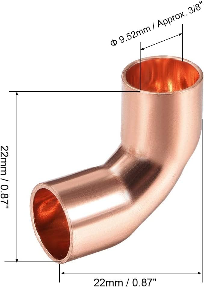 Ta-Vigor 5pcs 90 graus Cotovelo de cobre, conector de encaixe de cobre de 3/8 ″ ID com duas xícaras para conexão de suor