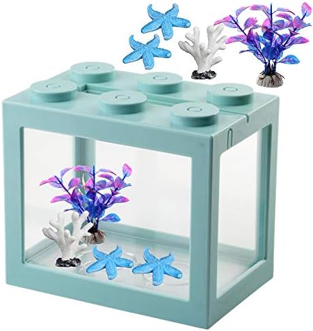 Tanque de peixe pequeno betta, grande tanque de peixe aquário de arco com imitação de decoração de coral de estrela do mar,