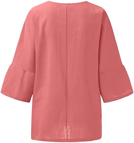 Tops de algodão casual para mulheres de manga cortada na páscoa blusa de pescoço redonda 3 de 4 manga de manga pescoço