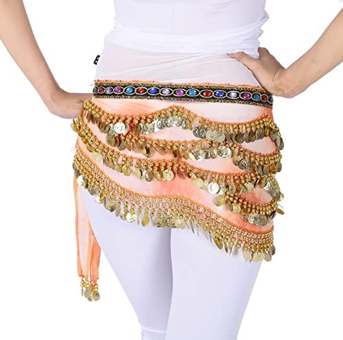 Zltdream Lady's Wave Shape Belly Dance Gradual Colorido Belt Hip Hip com 310pcs Gold Coins