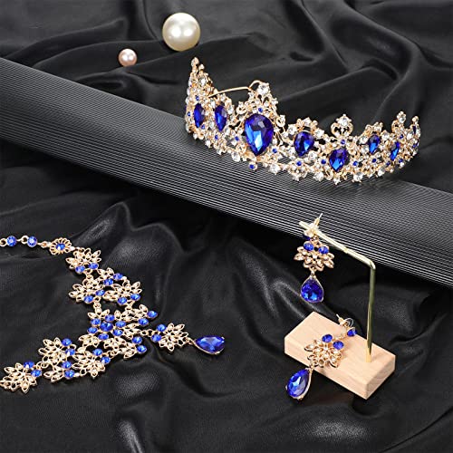 Conjunto de jóias de noiva barroca 3 peças Brincos de tiara Jóias de jóias de noiva Conjunto de jóias de casamento Crystal Crystal Tiara Crown Princesa Crown Barroco para Meninas de Noiva Meninas