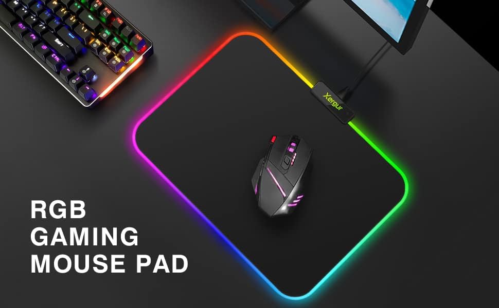 RGB Gaming Mouse Pad Mat-Mouse LED Mouse com bordas costuradas duráveis ​​e base de borracha não deslizante, almofada de rato de alto desempenho otimizada para jogador, adequada para MacBook, PC, laptop, mesa